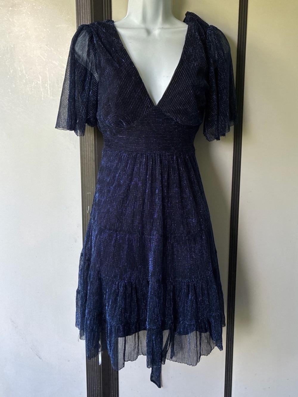 B Darlin Navy Glitter V-Neck Midi Dress
